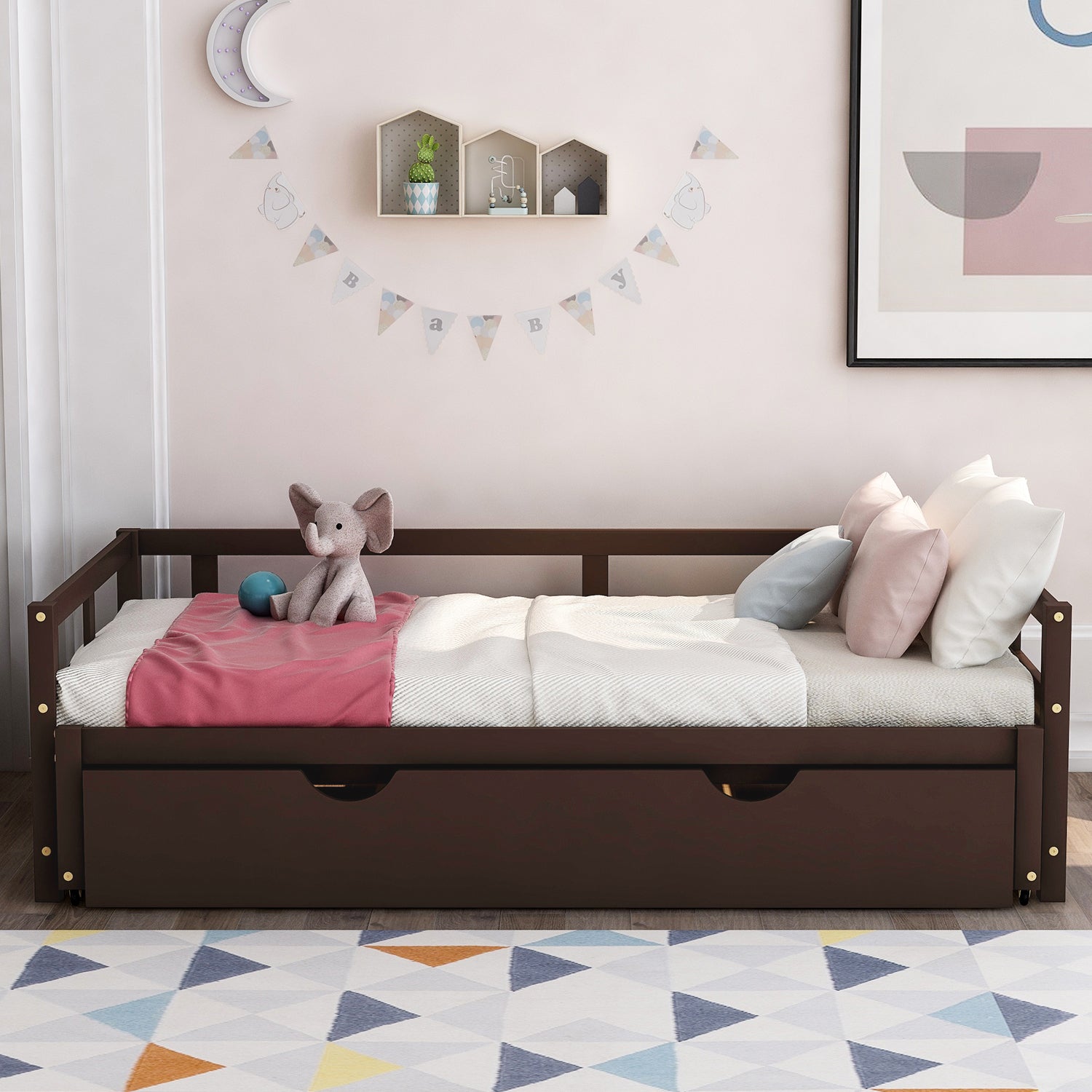 Extending Daybed with Trundle, Wooden Daybed with Trundle, Espresso