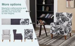 Coffee Table & Armchair Set,Vintage Luxury Style,  a high-back  reading chair (Antique Dark Grey) & a solid wood coffee table (Natural Wood) , suitable for living rooms and bedroom relaxation areas