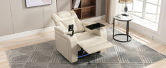 270 Degree Swivel PU Leather Power Recliner Individual Seat Home Theater Recliner with Tray Table,  Phone Holder, Cup Holder,  USB Port, Hidden Arm Storage for Living Room, White