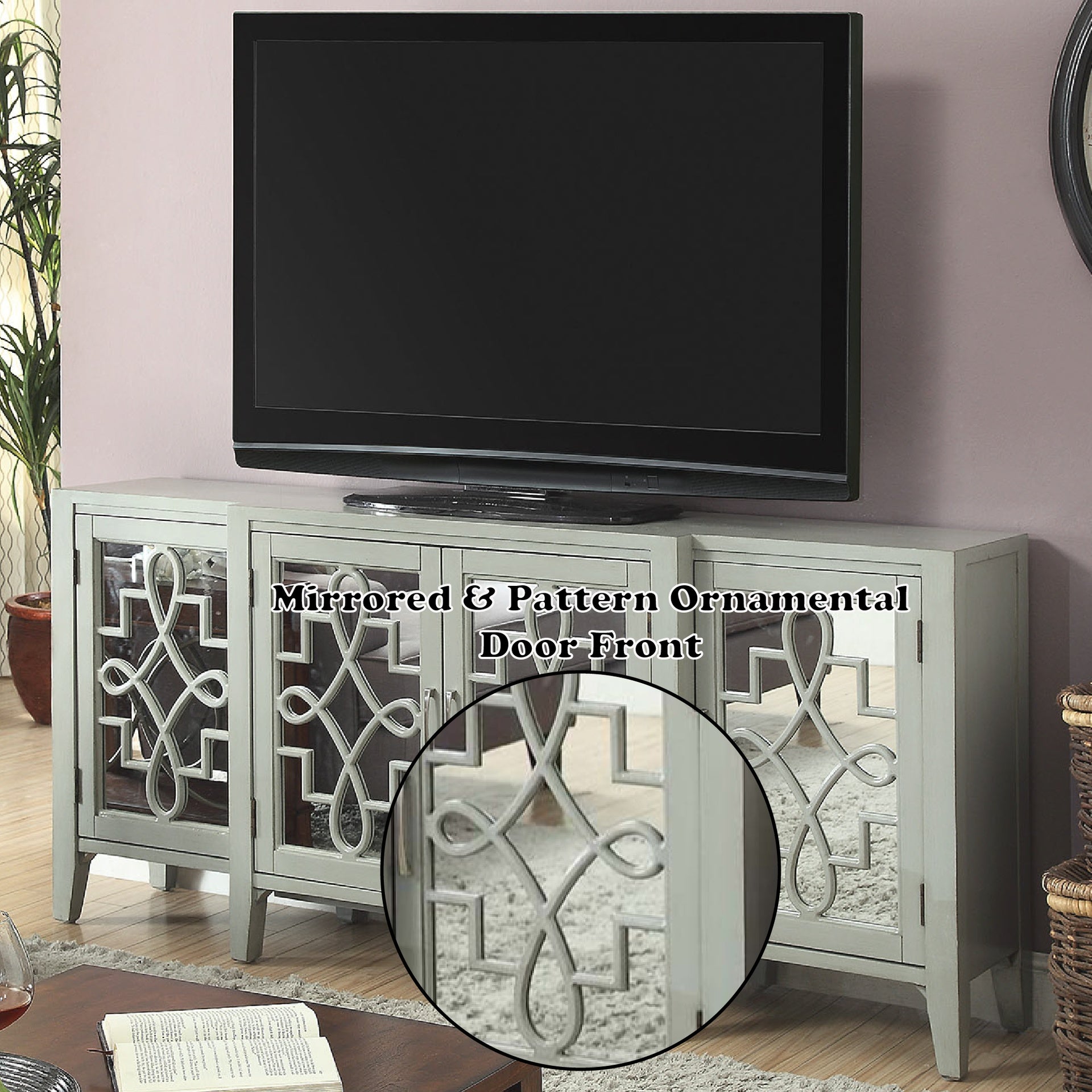 Kacia Antique Gray Finish Console Cabinet