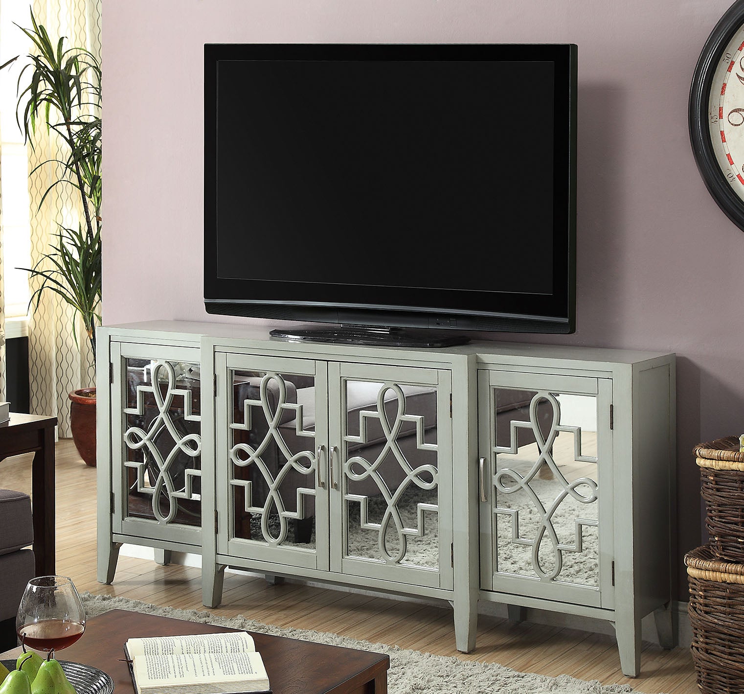 Kacia Antique Gray Finish Console Cabinet