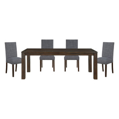Classic 5pc Dining Set Dark Brown Finish Table and 4x Side Chairs Comfort Upholstery Gray Dining Kitchen Furniture