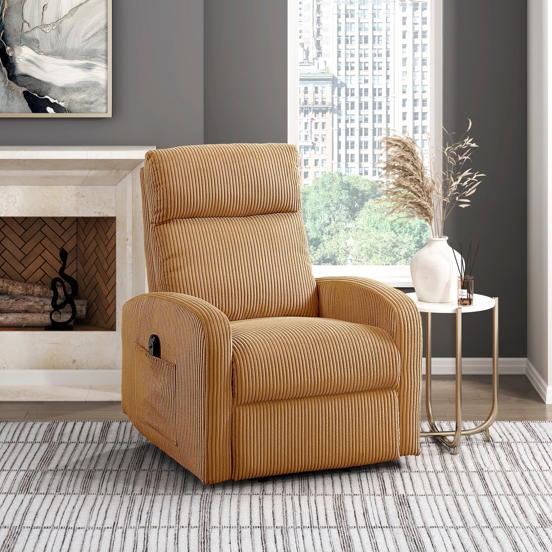 Contemporary Power Lift Chair Recliner 1pc Yellow Plush Corduroy Upholstery Comfort Side Pocket Plywood Living Room Furniture