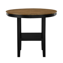 5pc Counter Height Dining Set Round Table with Storage and 4 Counter Height Chairs 2-Tone Black and Brown Finish Wooden Furniture
