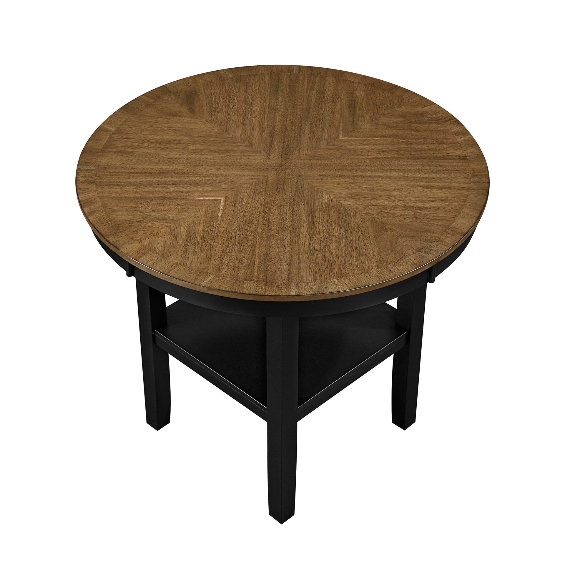 5pc Counter Height Dining Set Round Table with Storage and 4 Counter Height Chairs 2-Tone Black and Brown Finish Wooden Furniture