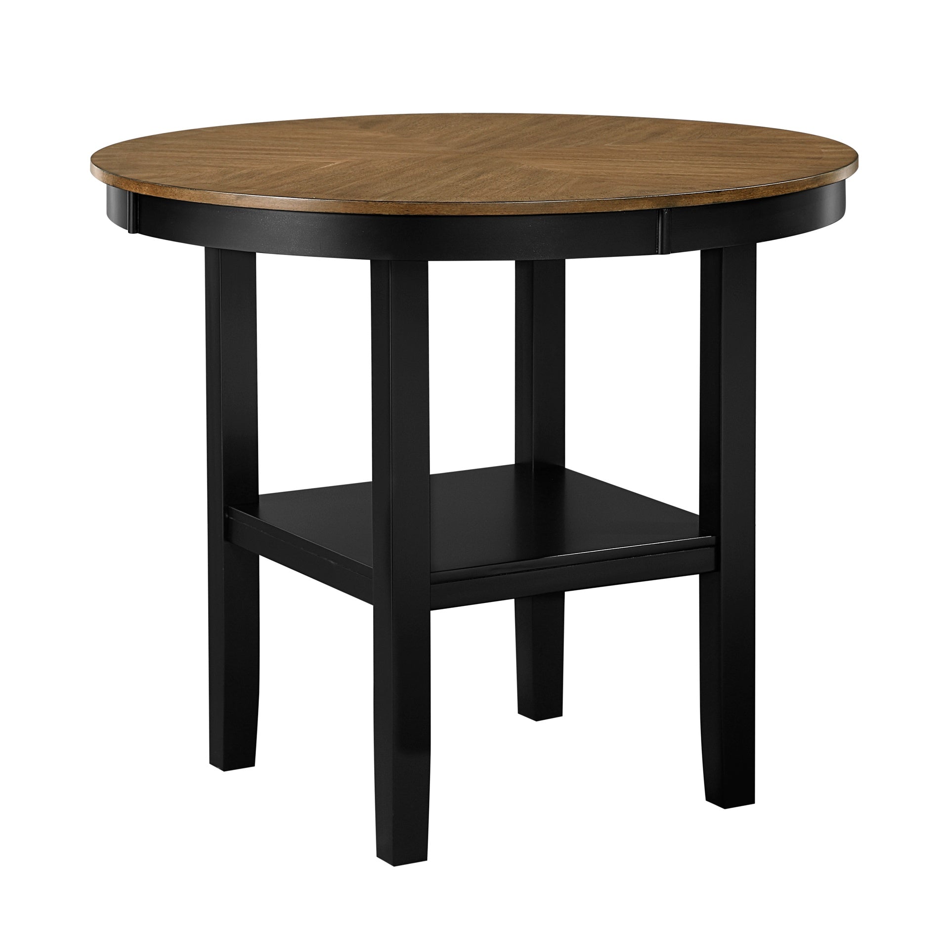 5pc Counter Height Dining Set Round Table with Storage and 4 Counter Height Chairs 2-Tone Black and Brown Finish Wooden Furniture