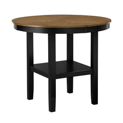 5pc Counter Height Dining Set Round Table with Storage and 4 Counter Height Chairs 2-Tone Black and Brown Finish Wooden Furniture