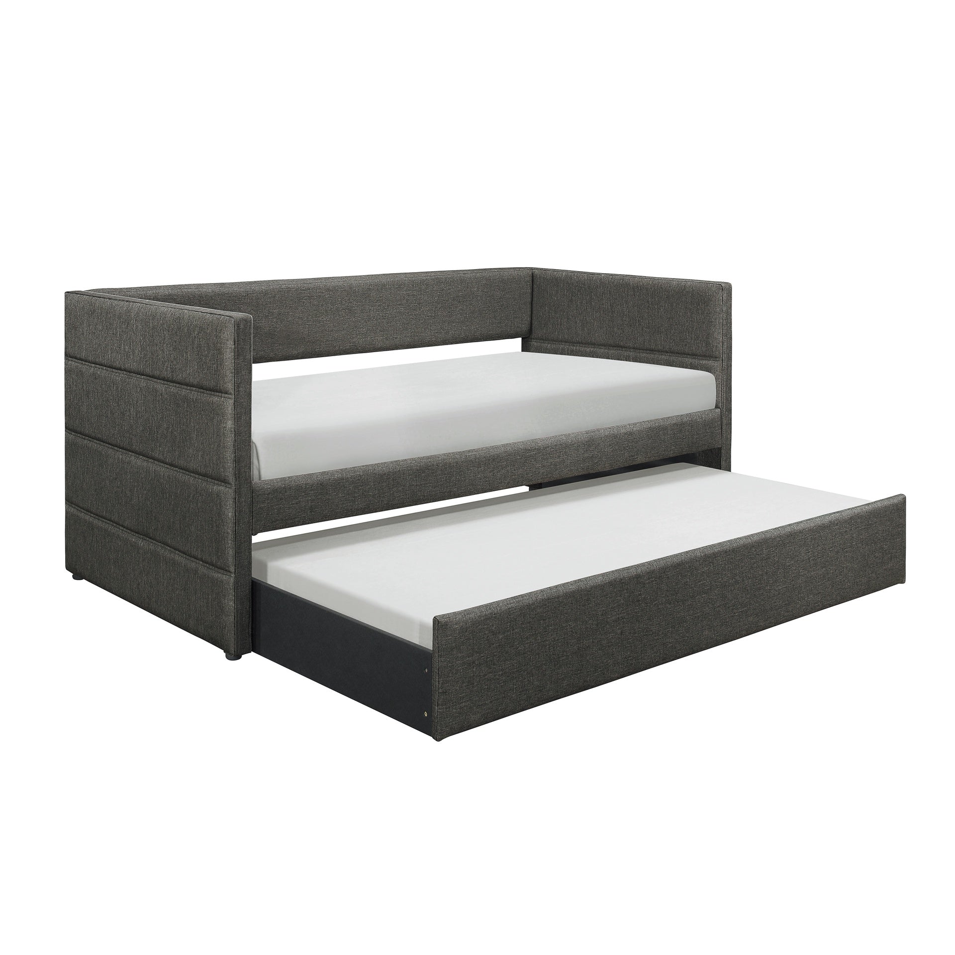 Modern Style Daybed with Trundle Dark Gray Fabric Upholstered Wooden Furniture 1pc