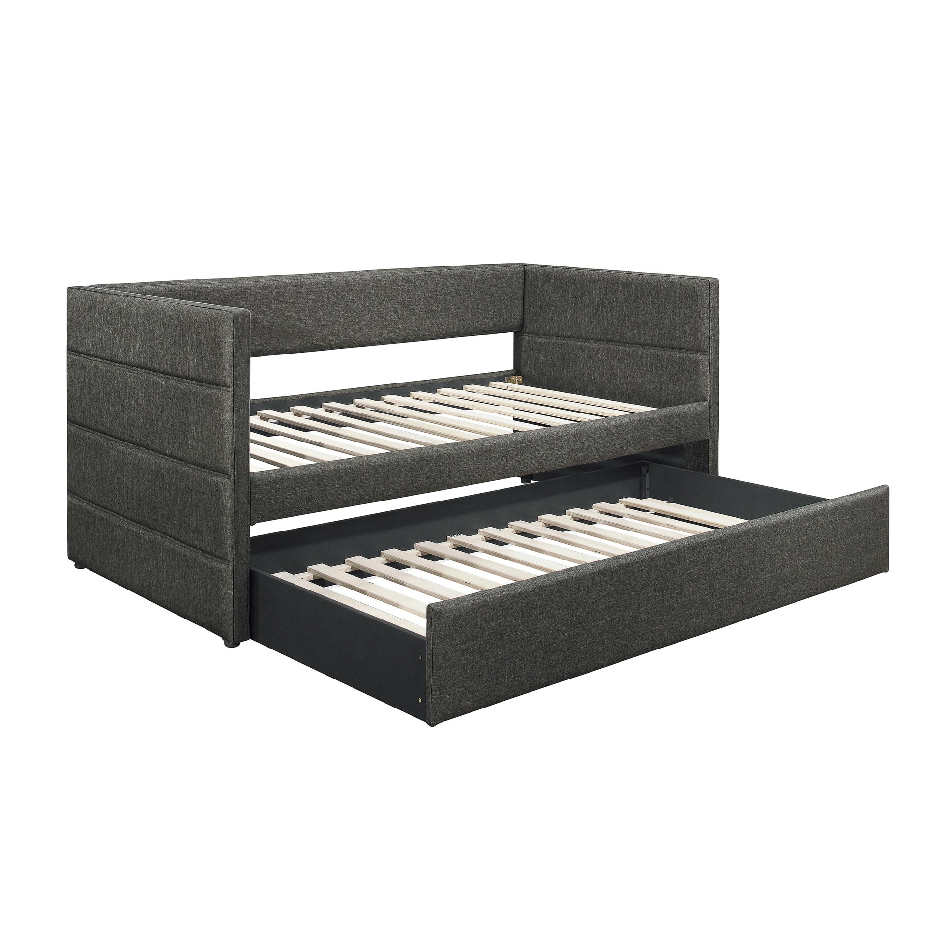 Modern Style Daybed with Trundle Dark Gray Fabric Upholstered Wooden Furniture 1pc