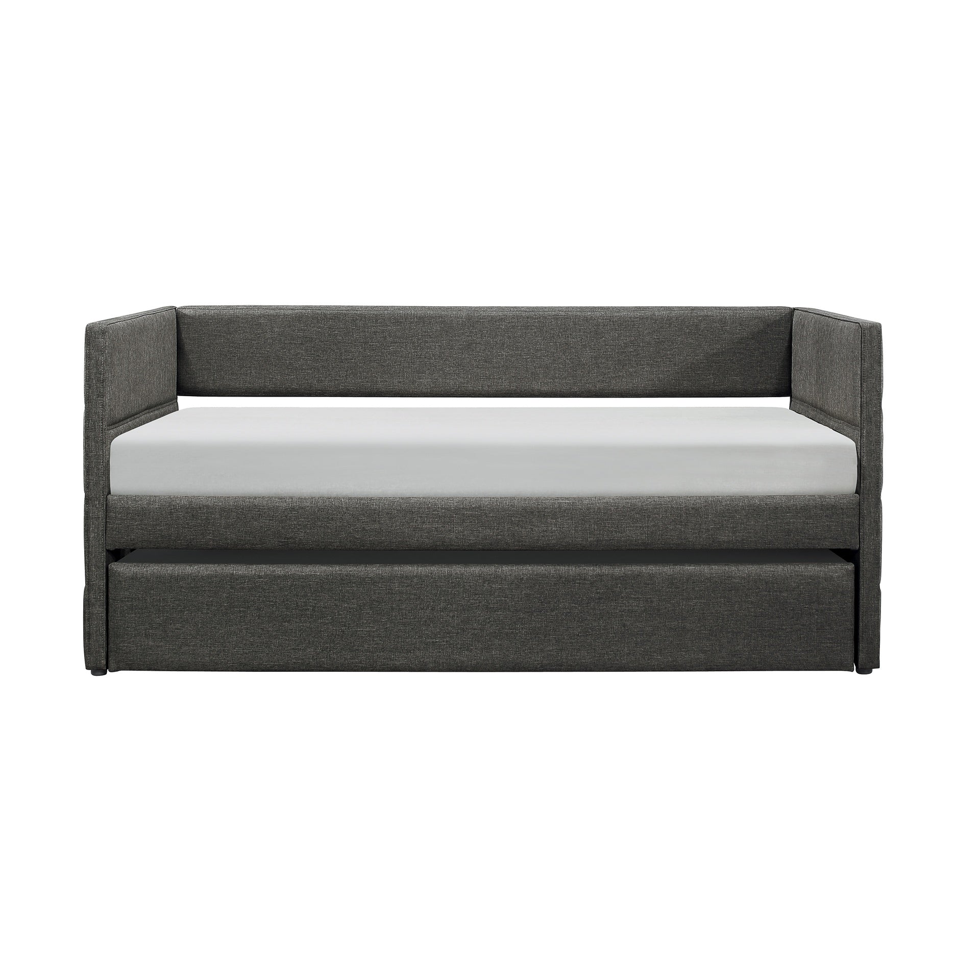 Modern Style Daybed with Trundle Dark Gray Fabric Upholstered Wooden Furniture 1pc