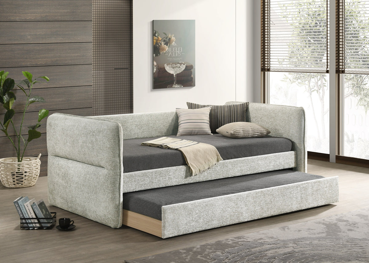 Luxurious 1pc Modern Daybed Pull Out Trundle Button Tufted Nailhead Trim Bedroom Living Room Furniture Light Gray Finish