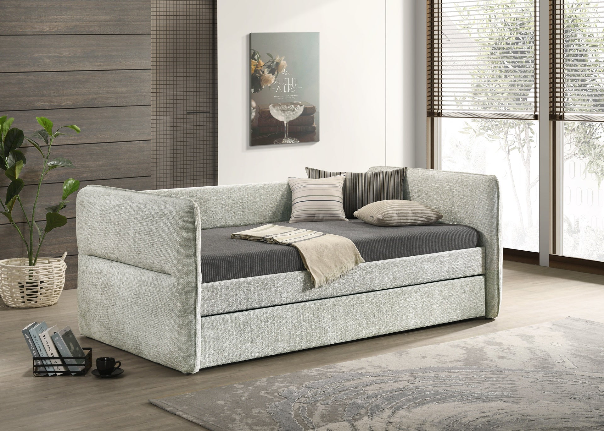 Luxurious 1pc Modern Daybed Pull Out Trundle Button Tufted Nailhead Trim Bedroom Living Room Furniture Light Gray Finish
