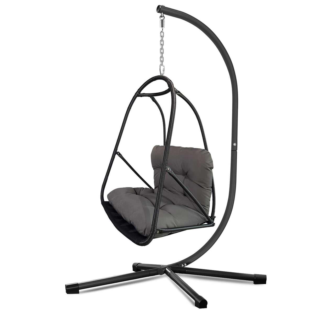 Swing Egg Chair with Stand Indoor Outdoor Wicker Rattan Patio Basket Hanging Chair with C Type bracket , with cushion and pillow,Patio Wicker folding Hanging Chair( Special construction cup holder