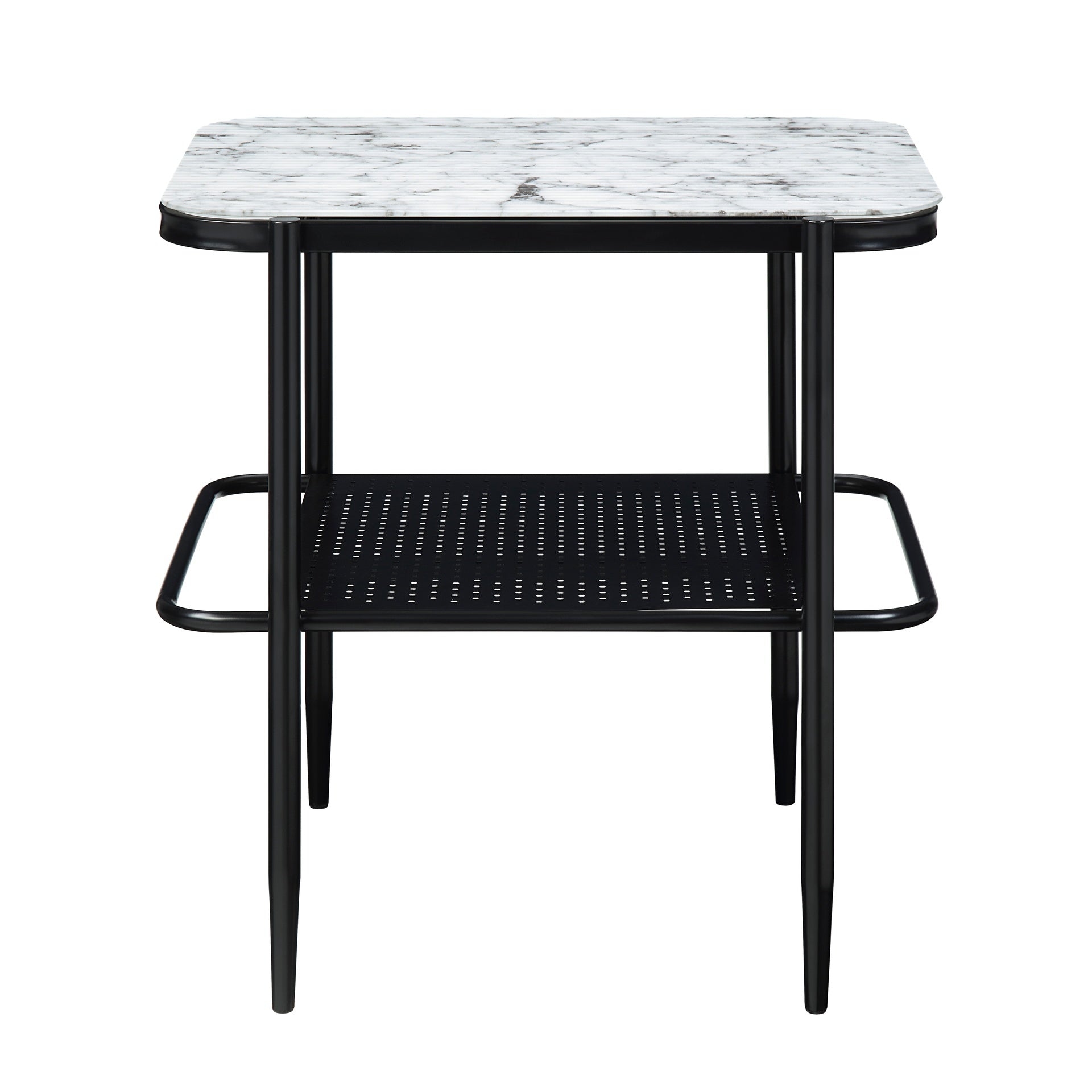 3pc Stylish Occasional Table Set White Marble Print Tempered Glass Top Coffee Table and End Tables Modern Home Furniture