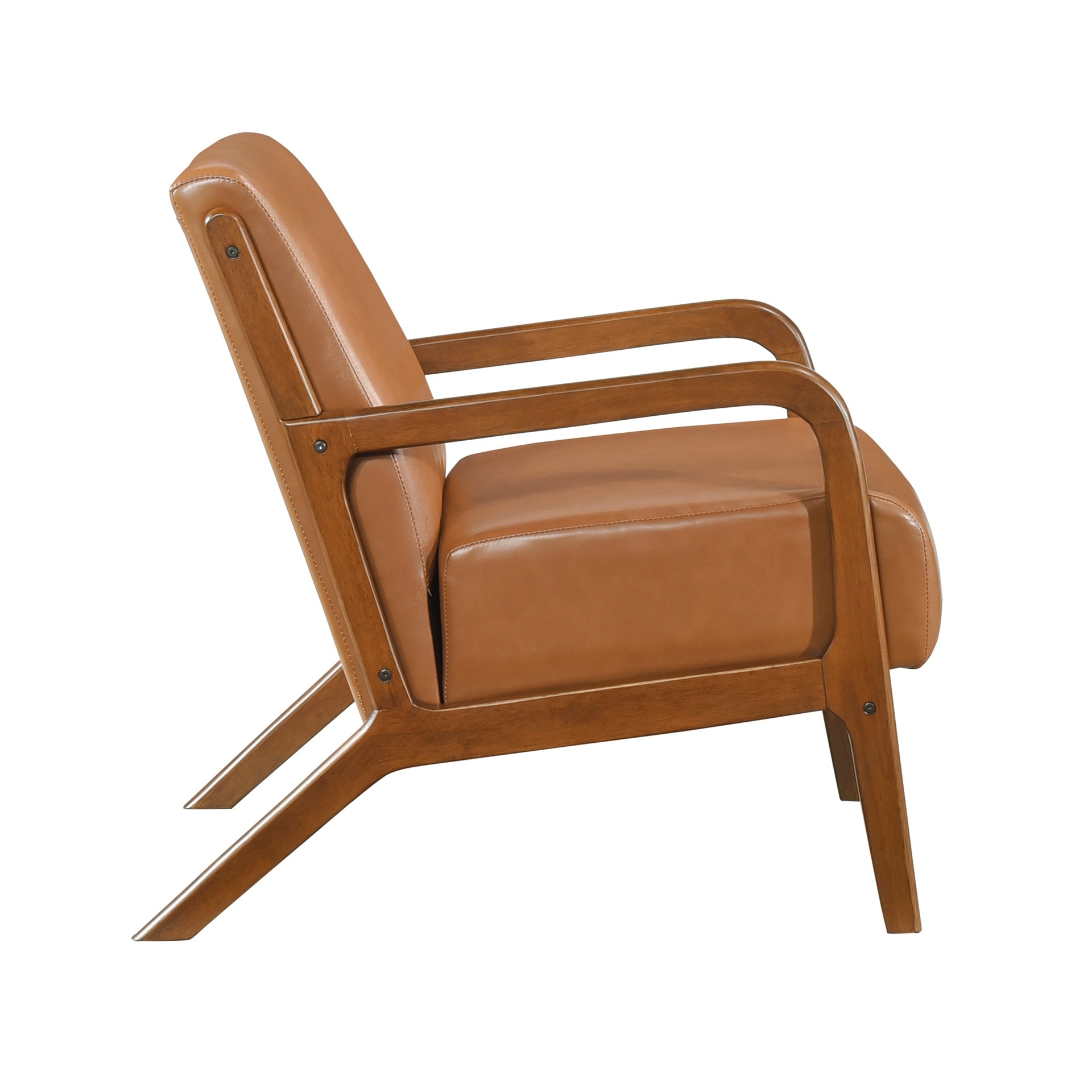 Walnut Finish Sleek Design Accent Chair Brown Faux Leather Upholstery Modern Living Room Furniture 1pc