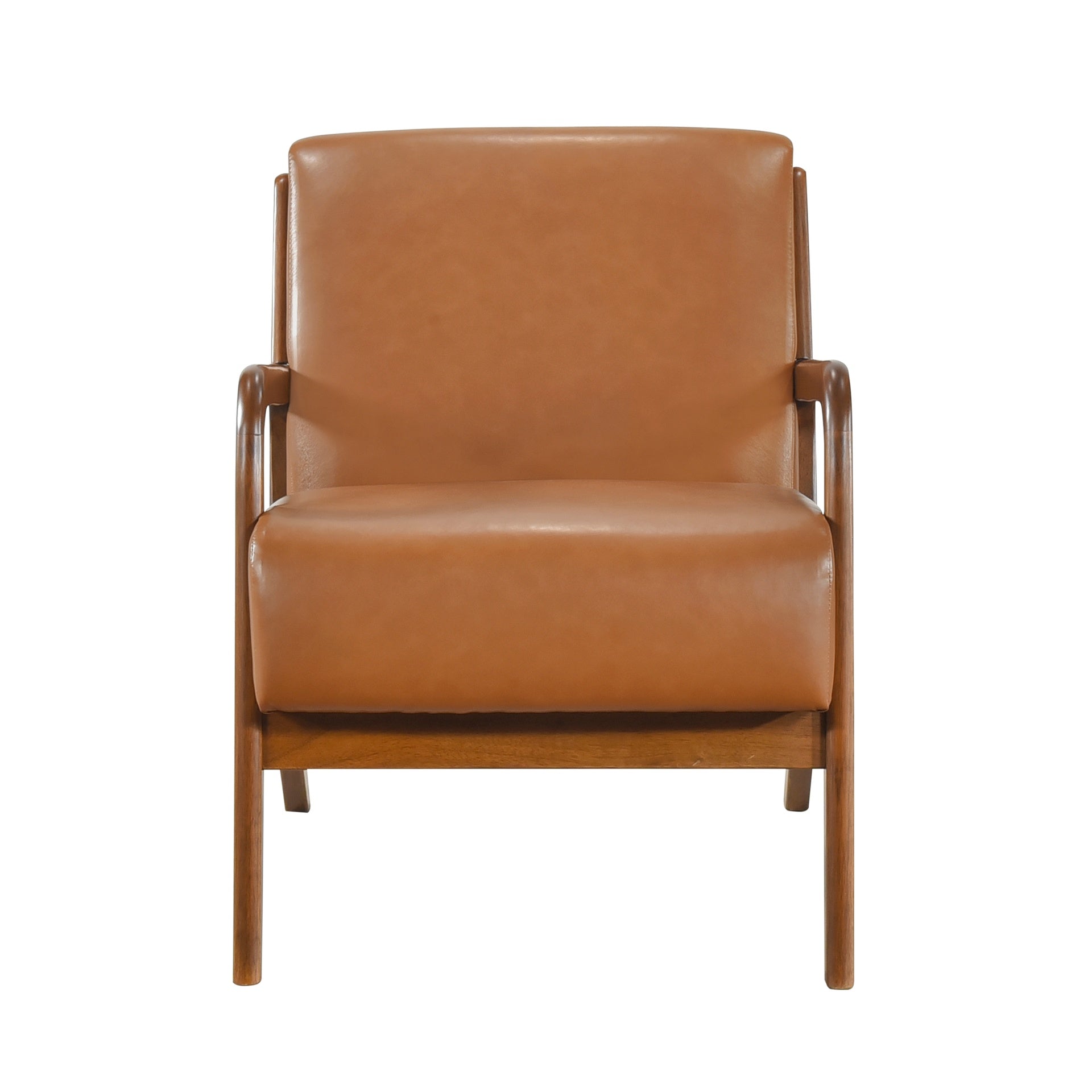 Walnut Finish Sleek Design Accent Chair Brown Faux Leather Upholstery Modern Living Room Furniture 1pc