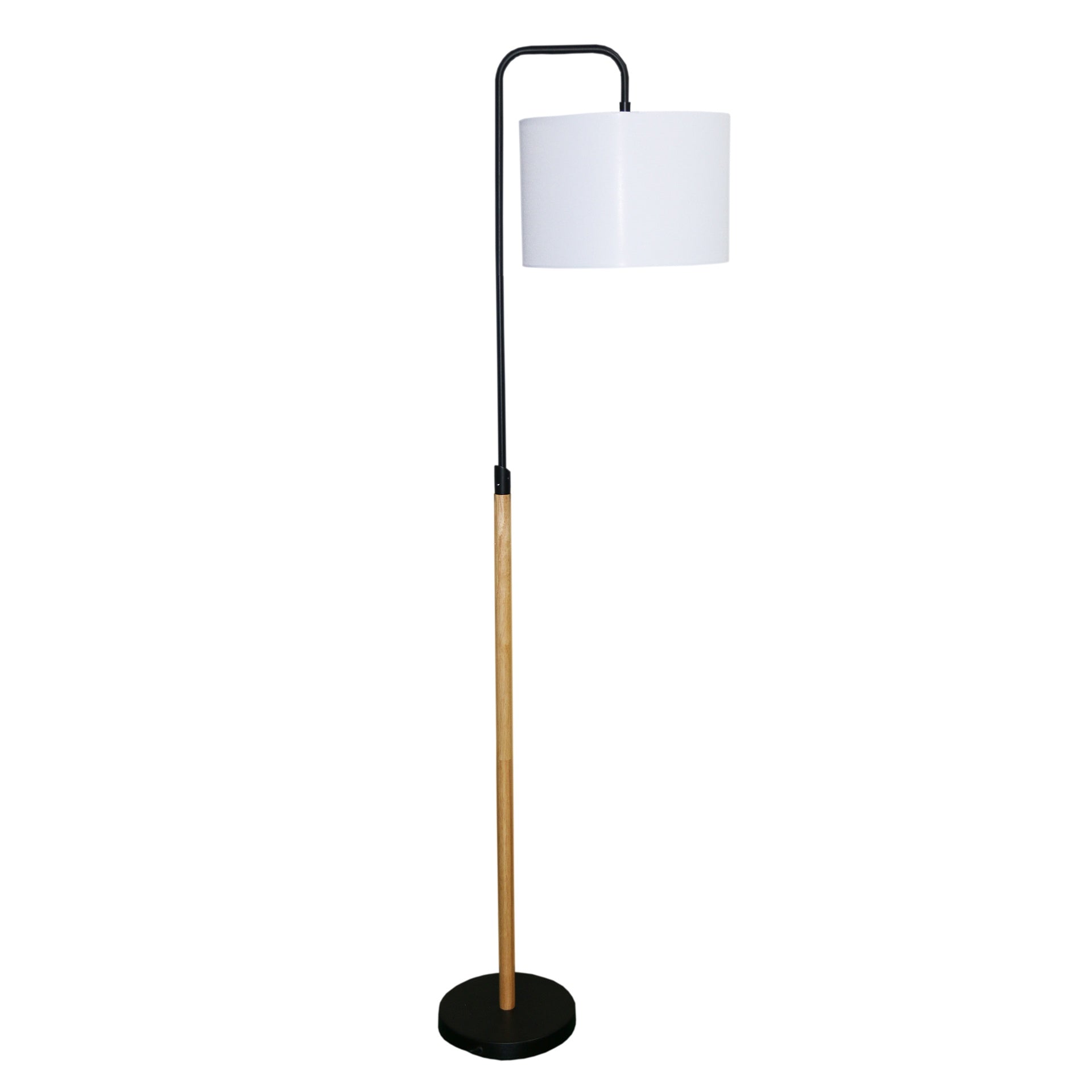 Arc Floor Lamp with Cylinder Shade, Curved Standing Light for Living Room, Bedroom Reading Corner & Office Illumination, Lior Floor Lamp Wooden Pole 110V