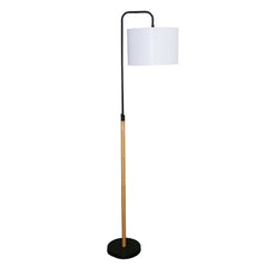 Arc Floor Lamp with Cylinder Shade, Curved Standing Light for Living Room, Bedroom Reading Corner & Office Illumination, Lior Floor Lamp Wooden Pole 110V