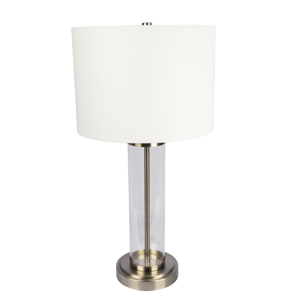 Luna Brushed Nickel Table Lamp with On/Off Switch Clear Glass Body  Metal Base
