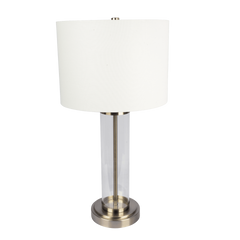 Luna Brushed Nickel Table Lamp with On/Off Switch Clear Glass Body  Metal Base