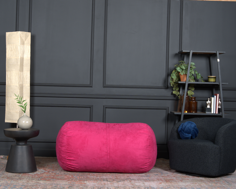 Michael 4 Foot Cylindrical Suede Bean Bag, Fuchsia