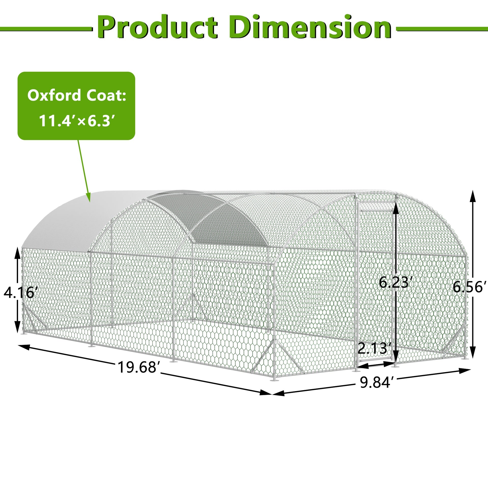 Large Chicken Coop Metal Chicken Run with Waterproof and Anti-UV Cover, Dome Shaped Walk-in Fence Cage Hen House for Outdoor and Yard Farm Use, 1" Tube Diameter, 9.84' x 19.68' x 6.56'