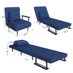 Folding Sofa Bed 3-in-1 Convertible Chair - 5-Position Adjustable Backrest with Pillow, Space-Saving Sleeper for Living Room, Bedroom & Office (Blue)