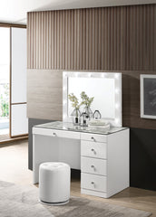 1pc Glam Contemporary Upholstered Round Swivel Vanity Stool Button Tufted Seat White