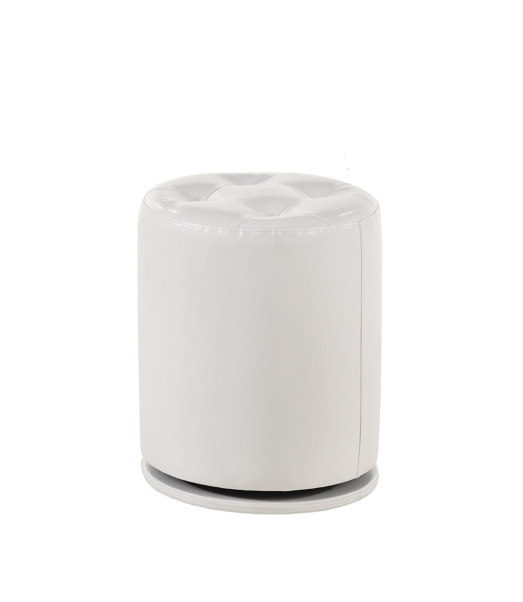 1pc Glam Contemporary Upholstered Round Swivel Vanity Stool Button Tufted Seat White