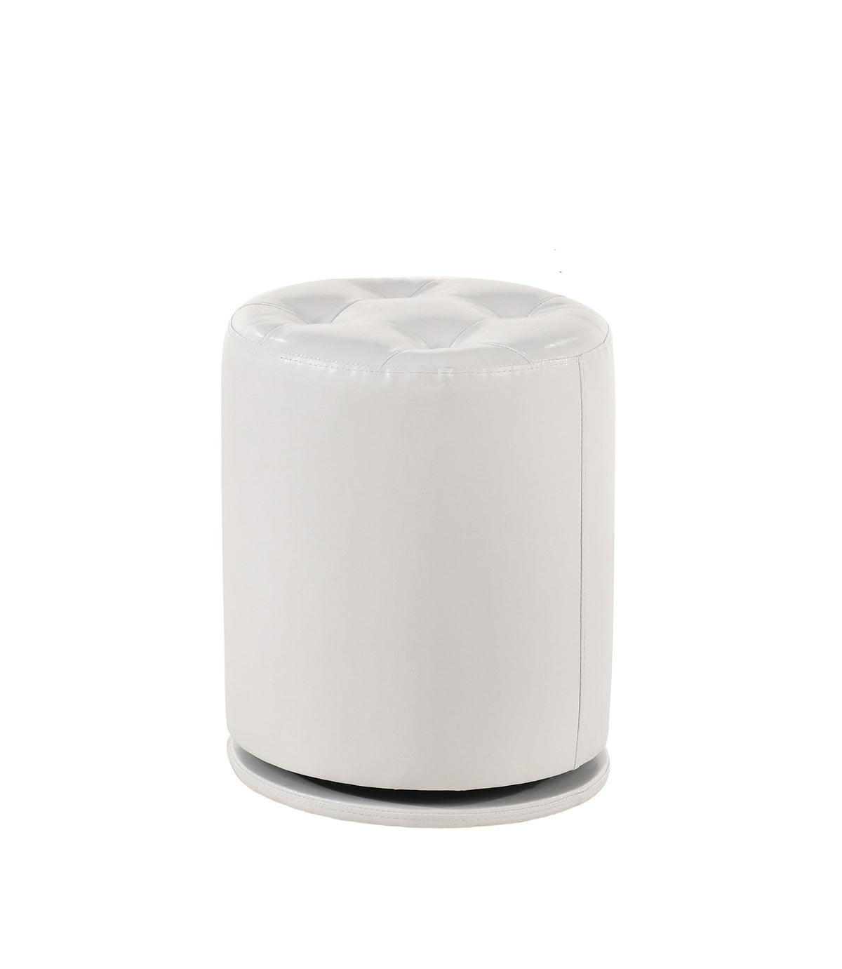 1pc Glam Contemporary Upholstered Round Swivel Vanity Stool Button Tufted Seat White