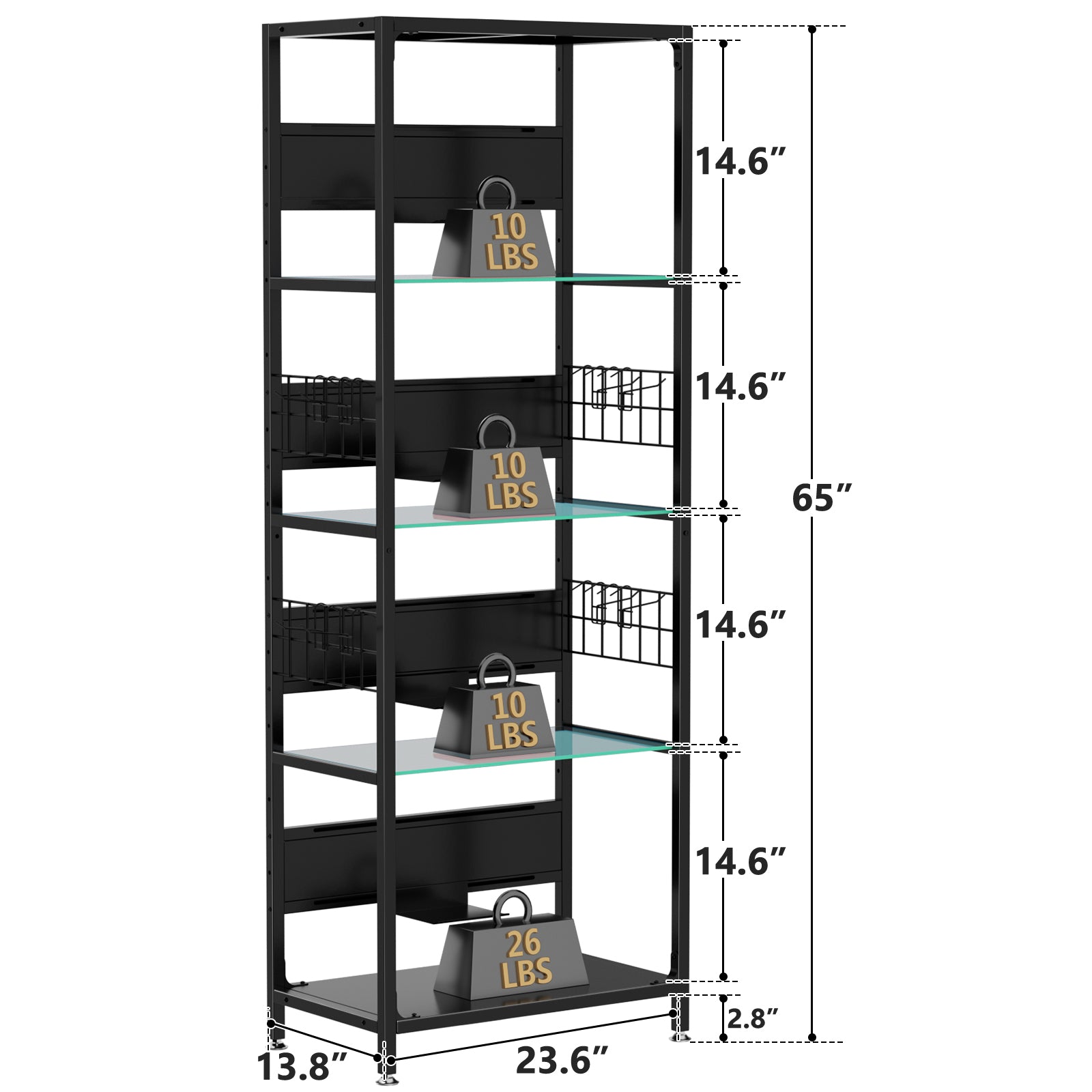 4-Tier Glass Display Shelf with RGB Lights, LED Lighted Curio Cabinet with Adjustable Storage Box & Hooks, Metal Frame Standing Shelf for Collectibles, Plants, Books, Living Room, Bedroom, Office