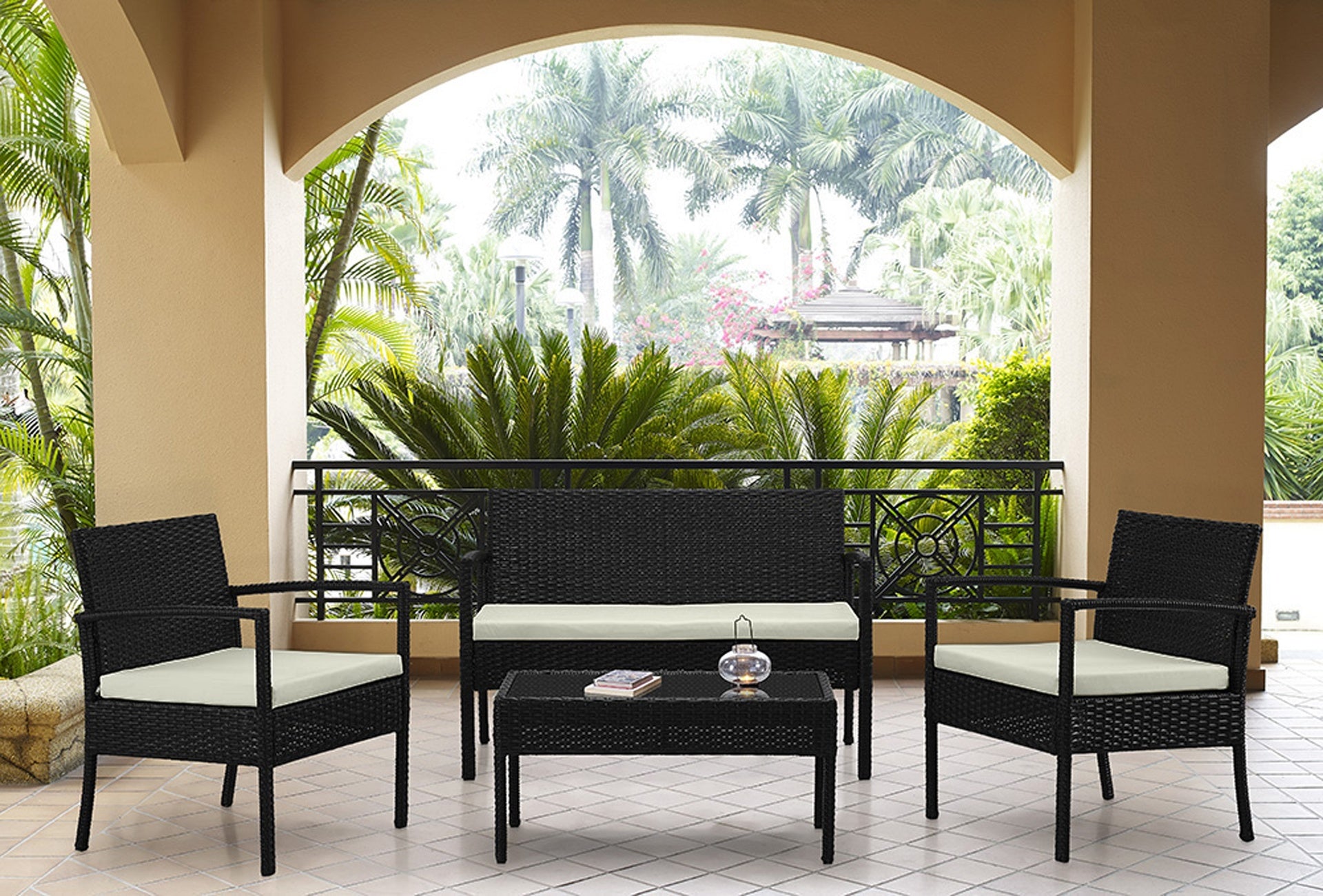 4-Piece Conversation Set in Black and Cream