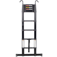 12.5FT Telescopic Ladder Aluminum Ladder with Non-Slip Feet and Stable Hook, Slow Down Safety Function With Stabilizer Portable Extension Ladder for Household and Outdoor Working, 330lb Capacity Black