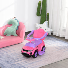Aosom 3 In 1 Push Cars for Toddlers Kid Ride on Push Car Stroller Sliding Walking Car with Horn Music Light Function Secure Bar Ride on Toy for Boy Girl 1-3 Years Old Pink