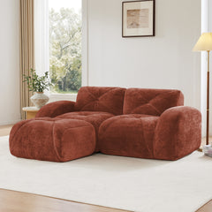 L-shaped Boneless Sofa,Soft Velvet Fabric,Tufted Design,32D High Density Sponge,No Assembly Required,Ergonomic Design,Bottom Anti-Slip Design,Movable Ottoman For Bedrooms,Red Brown