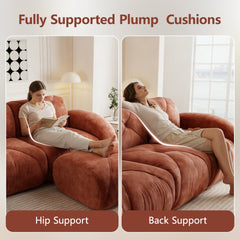 L-shaped Boneless Sofa,Soft Velvet Fabric,Tufted Design,32D High Density Sponge,No Assembly Required,Ergonomic Design,Bottom Anti-Slip Design,Movable Ottoman For Bedrooms,Red Brown