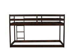 Solid Wooden, Solid Rubber Wooden Twin over Twin Floor Bunk Bed with Ladder, with Bed Platform of Strengthened Slats  , Espresso