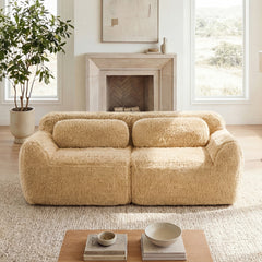 2-seater Modular Sectional Sofa Couches,Soft Fluffy Plush Fabric Bottom Anti-Slip Design,32D High Density Sponge,No Assembly Required Ergonomic Design,With Throw Pillows  For Study,Light Khaki