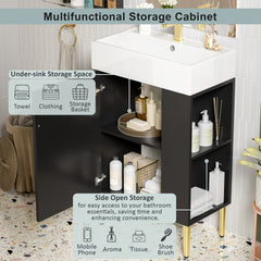 21.6" Black Bathroom vanity, Combo Cabinet, Bathroom Storage Cabinet, Single Ceramic Sink, Right side storage
