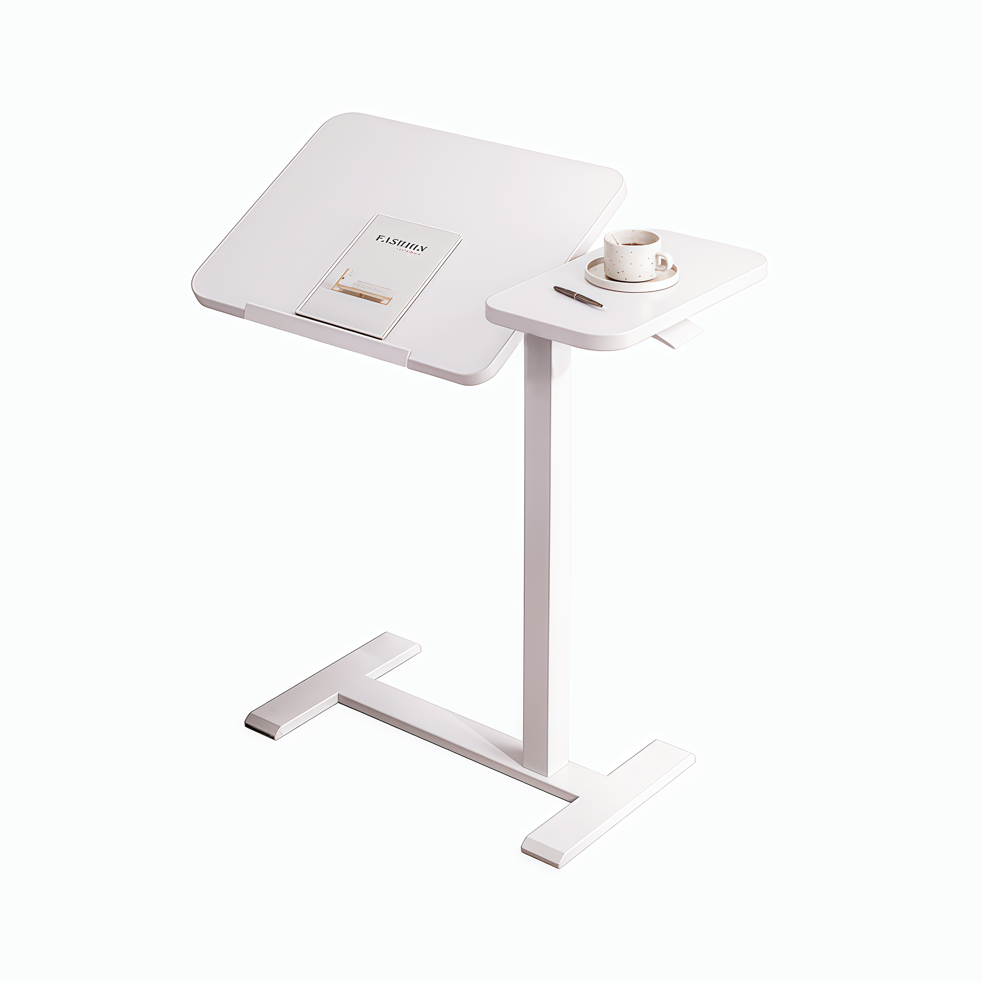 Overbed Bedside Desk, Mobile Rolling Laptop Stand Tilting Overbed Table with Wheels, Height Adjustable Tray Bedside Table for Laptop Bed Sofa, WHITE