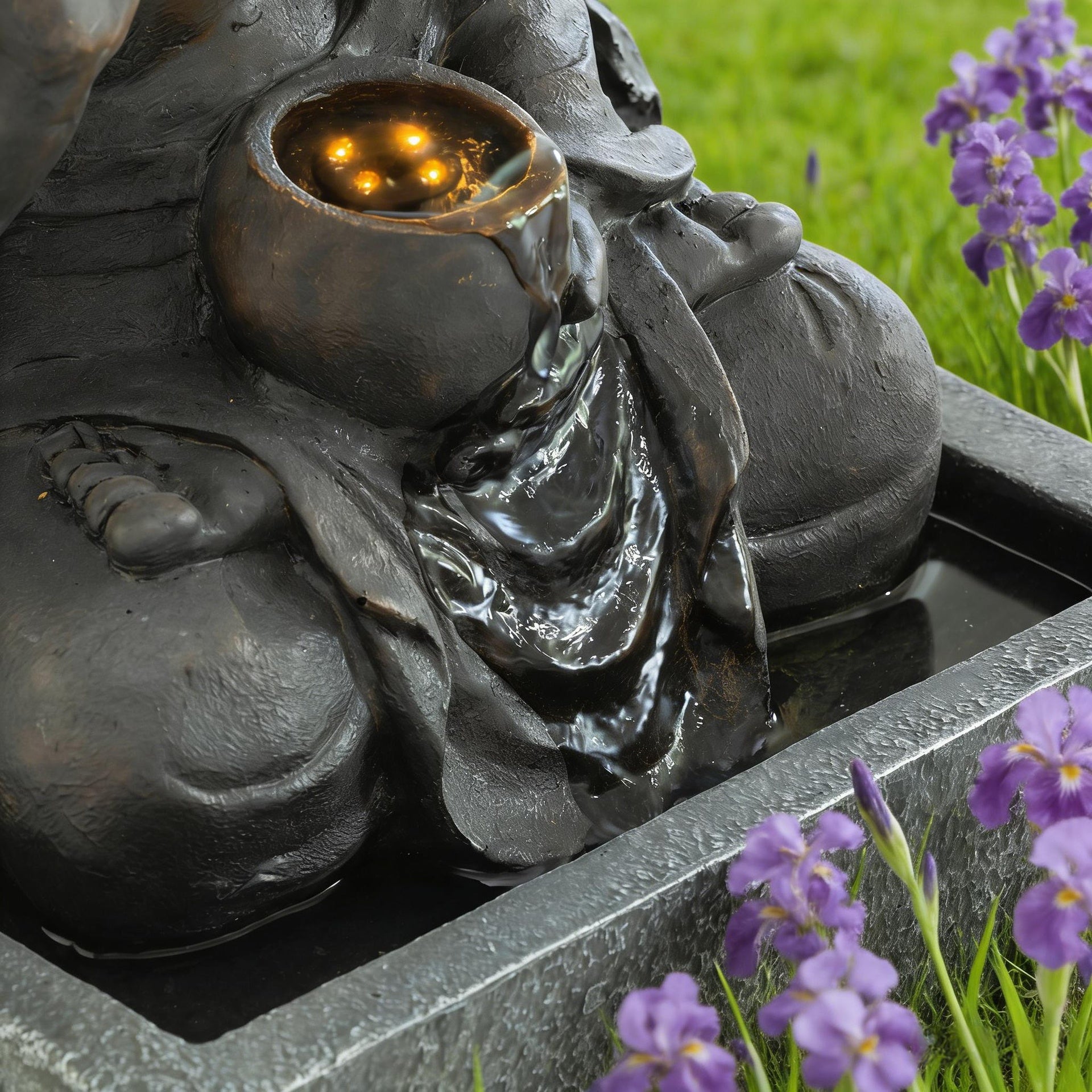 28" H Outdoor Buddha Waterfall Fountain, Freestanding Relaxing Water Feature, Asian Zen Fengshui Decor for Patio, Garden, Backyard, Deck & Home, Ideal Gift Led Fountain