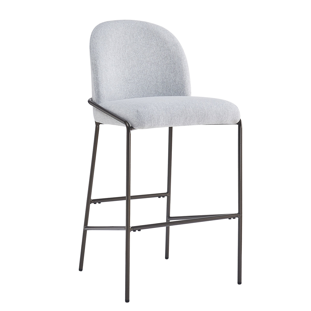 Galen Indoor Metal Upholstered Barstool, Antique Bronze Finish Frame with Gray Fabric, Set of 2