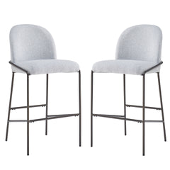 Galen Indoor Metal Upholstered Barstool, Antique Bronze Finish Frame with Gray Fabric, Set of 2