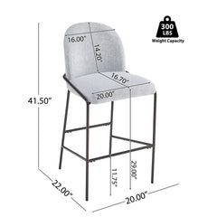 Galen Indoor Metal Upholstered Barstool, Antique Bronze Finish Frame with Gray Fabric, Set of 2