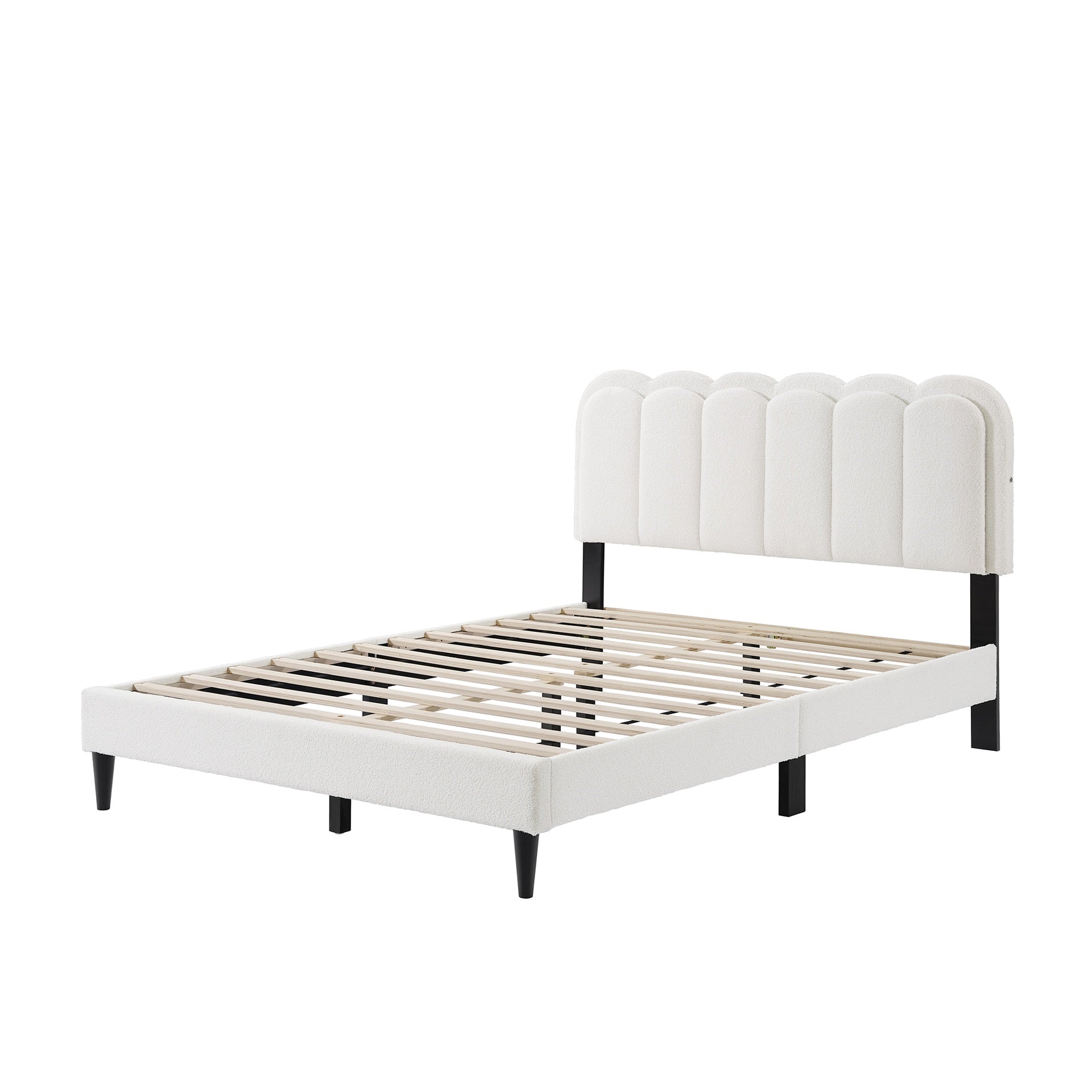 Lambswool Petal Headboard Bed Frame Cream Style Bedroom Soft Bed with Atmosphere Light, Queen
