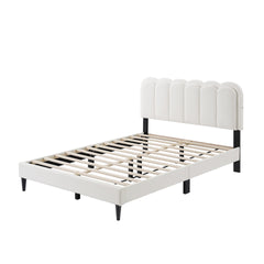 Lambswool Petal Headboard Bed Frame Cream Style Bedroom Soft Bed with Atmosphere Light, Queen