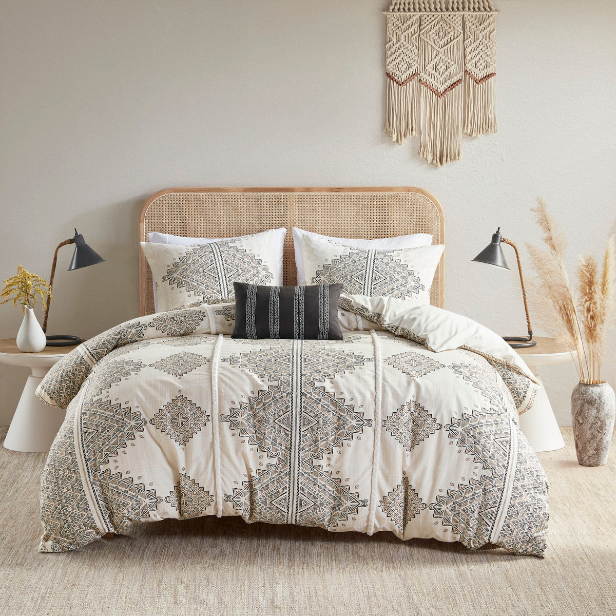 King/Cal King 4 Piece Printed Duvet Cover Set with Throw Pillow