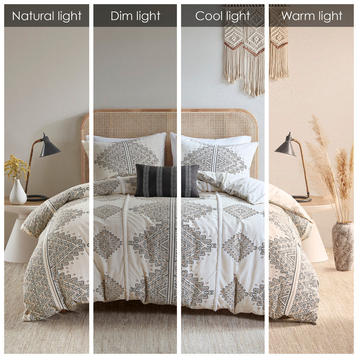King/Cal King 4 Piece Printed Duvet Cover Set with Throw Pillow
