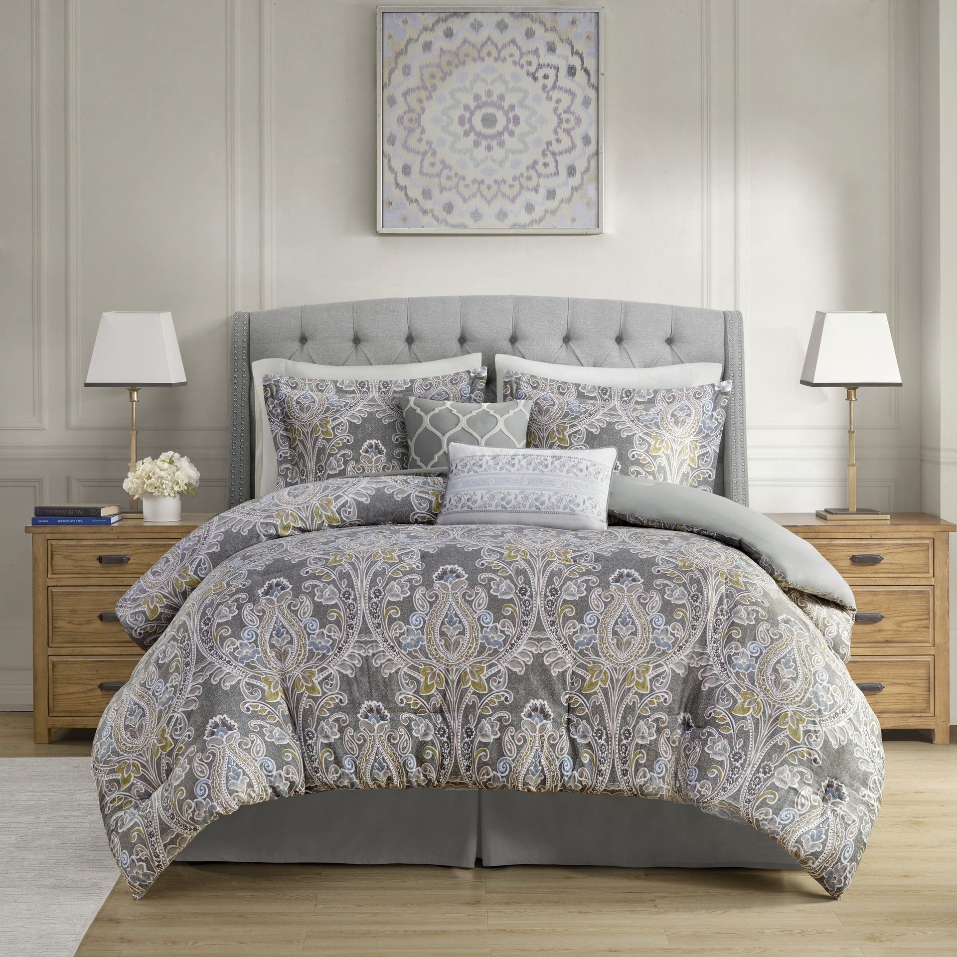 6 Piece Cotton Comforter Set Grey Full