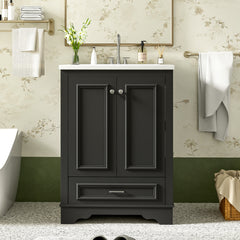 24'' Bathroom Vanity with Ceramic Sink Combo, Modern Freestanding Storage Cabinet  with Silver Handles,  Soft Closing Doors